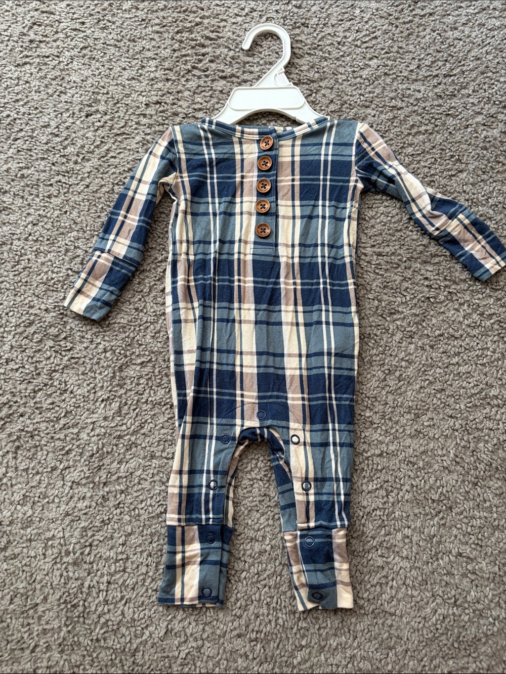 Posh Peanut Navy and Tan Plaid Snap-Front Footie